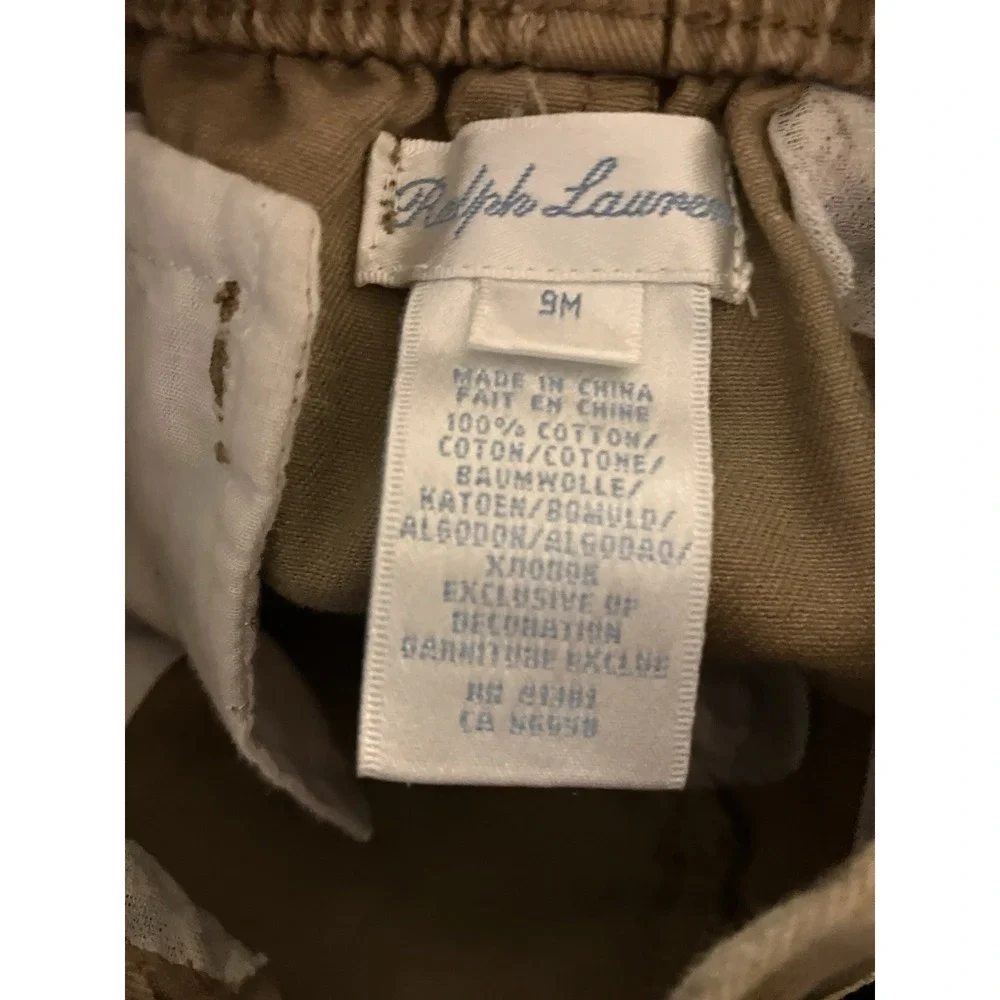 Ralph‎ Lauren Baby Khaki Pants Embroidered Dog Print Sz 9M Belt Preppy